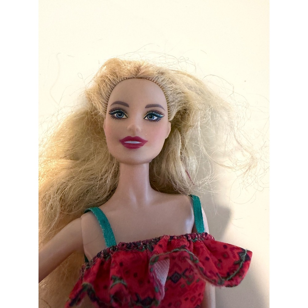 Mattel Barbie Doll FHT54 Blonde Hair Blue Eyes Red Ruffle Geometric Dress 2003 - Picture 3 of 6